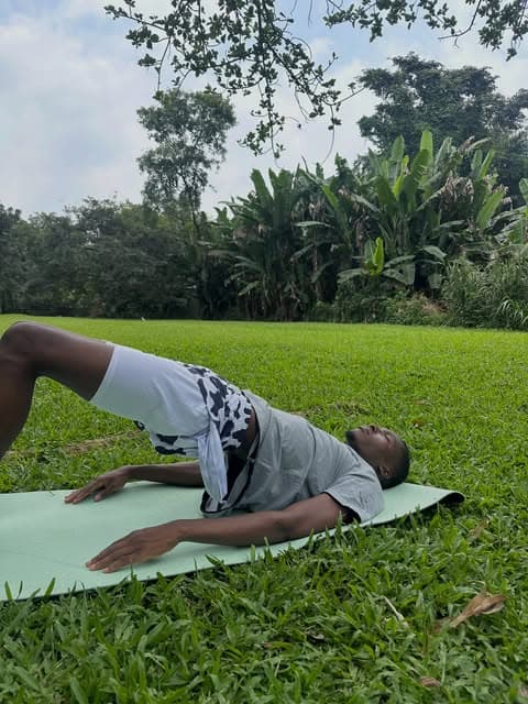 Outdoor yoga on the grass